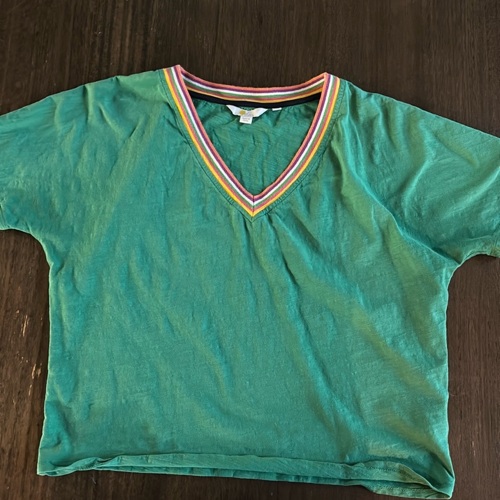 Boden Womens Beatrice Jersey Top Size 8 Green V Neck Short Sleeve Casual